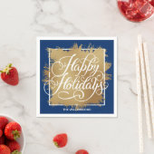 Serviette En Papier Gold Faux Foil Happy Holidays Blue (En situation)