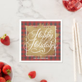 Serviette En Papier Gold Faux Foil Happy Holidays Buffalo Plaid (En situation)