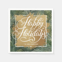 Gold Faux Foil Happy Holidays Palm Fronds