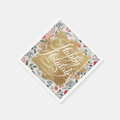 Serviette En Papier Gold Faux Foil Joyeuses Fleurs d'hiver (Coin)