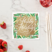 Serviette En Papier Gold Faux Foil Joyeuses Vacances Vertes Berries (En situation)