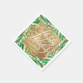 Serviette En Papier Gold Faux Foil Joyeuses Vacances Vertes Berries (Coin)
