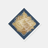 Serviette En Papier Gold Faux Foil Joyeux Vacances Denim Blue (Coin)