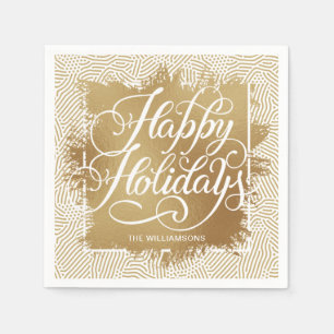 Serviette En Papier Gold Faux Foil Joyeux Vacances Moderne