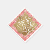 Serviette En Papier Gold Faux Foil Joyeux Vacances Moderne Rouge (Coin)