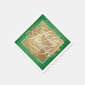 Serviette En Papier Gold Faux Foil Joyeux Vacances Motif vert (Coin)