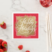 Serviette En Papier Gold Faux Foil Joyeux Vacances Rouge (En situation)