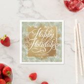 Serviette En Papier Gold Faux Foil Joyeux Vacances Sage Palms (En situation)