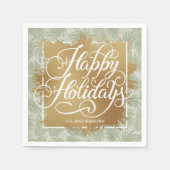 Serviette En Papier Gold Faux Foil Joyeux Vacances Sage Palms (Devant)