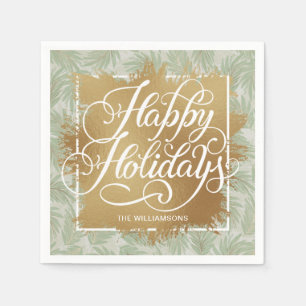 Serviette En Papier Gold Faux Foil Joyeux Vacances Sage Palms