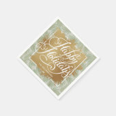 Serviette En Papier Gold Faux Foil Joyeux Vacances Sage Palms (Coin)