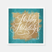 Serviette En Papier Gold Faux Foil Joyeux Vacances Turquoise Motif (Devant)