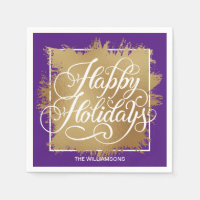 Gold Faux Foil Joyeux vacances violet