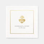 Serviette En Papier Gold Fleur de Lis Damask Mariage personnalisé (Devant)