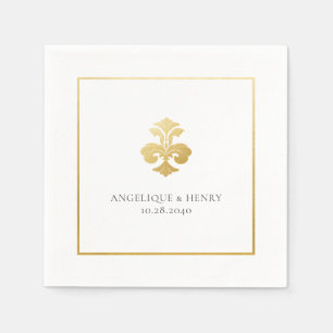 Serviette En Papier Gold Fleur de Lis Damask Mariage personnalisé
