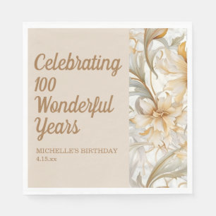 Serviette En Papier Gold Floral 100e anniversaire