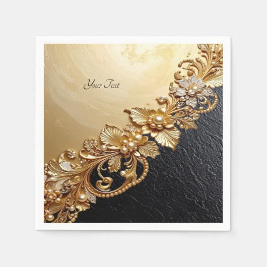 Serviette En Papier Gold Floral Embellishments (Devant)