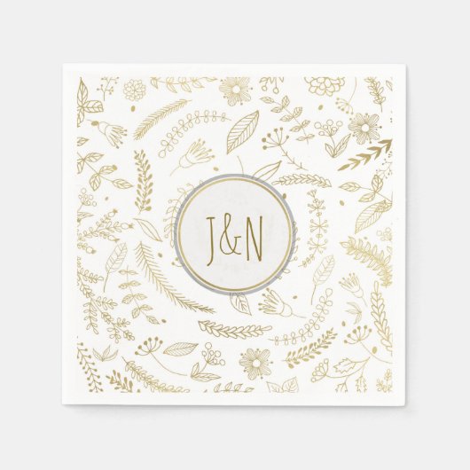 Serviette En Papier Gold Floral Feuille Rustic Wedding Réception (Devant)