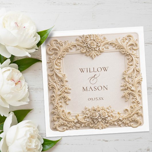 Serviette En Papier Gold  Floral Frame Paper Wedding Napkins