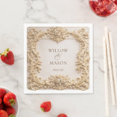 Serviette En Papier Gold  Floral Frame Paper Wedding Napkins (En situation)