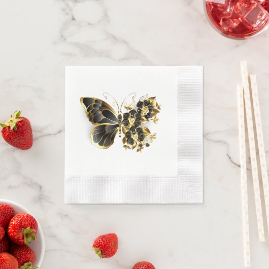 Serviette En Papier Gold flower Butterfly with Black Orchid (En situation)