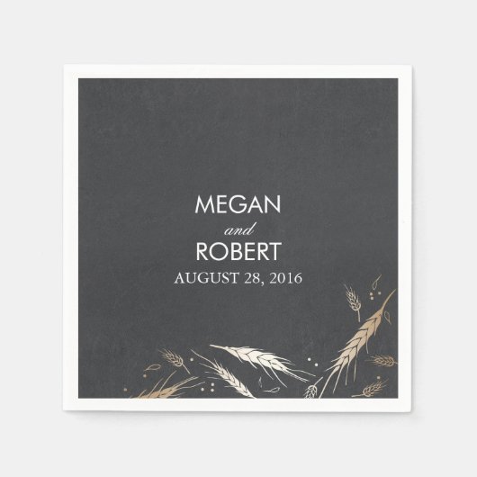 Serviette En Papier Gold Foil Effet Chute Blé Chalkboard Rustique (Devant)