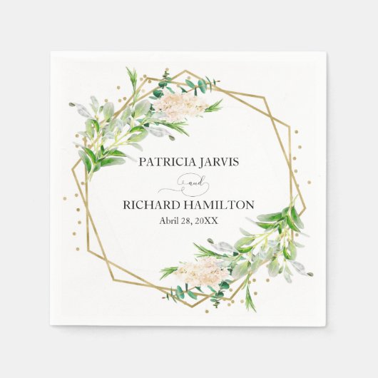 Serviette En Papier Gold Foil Géométrique Verdure Mariage élégant (Devant)