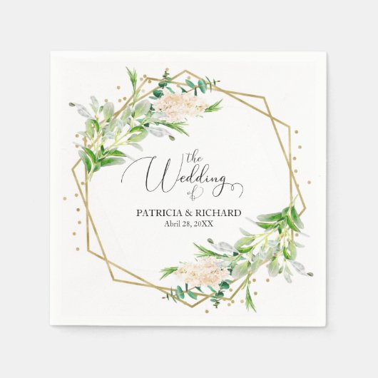 Serviette En Papier Gold Foil Géométrique Verdure Mariage moderne (Devant)