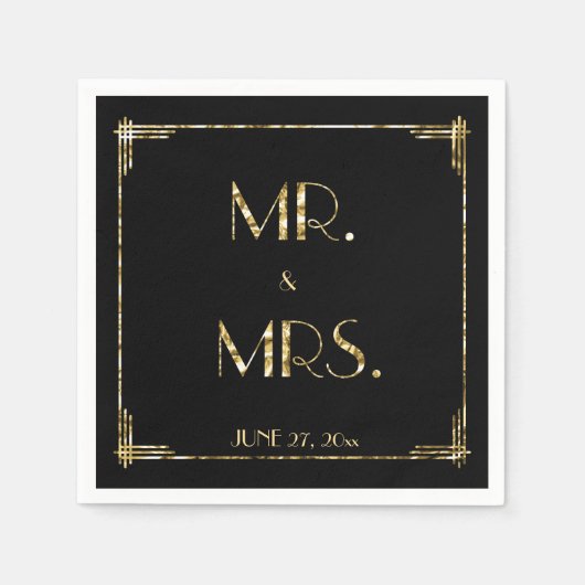 Serviette En Papier Gold Foil Great Gatsby Art Déco Mariage Napkins (Devant)