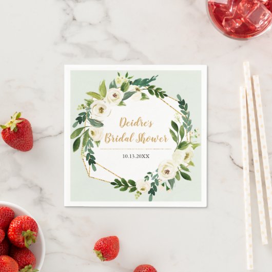 Serviette En Papier Gold Foil Look Cadre géométrique Floral (En situation)