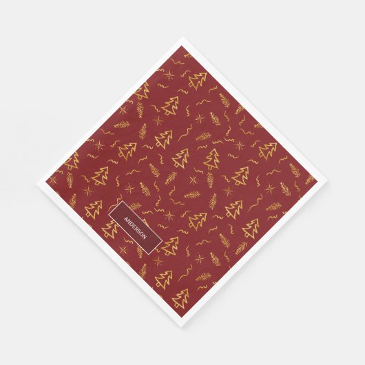 Serviette En Papier Gold Foil Noël Arbre Motif Red Holiday (Coin)