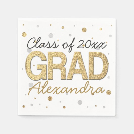 Serviette En Papier Gold Foil Parties scintillant Confetti Graduation  (Devant)