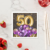 Serviette En Papier Gold Foil Purple Balloons Cinquante-50e anniversai (En situation)