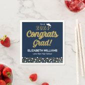 Serviette En Papier Gold Foil Script Confetti Congrats Grad Blue (En situation)