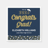 Serviette En Papier Gold Foil Script Confetti Congrats Grad Blue (Devant)