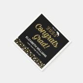 Serviette En Papier Gold Foil Script Confetti Congrats Grad Noir (Coin)