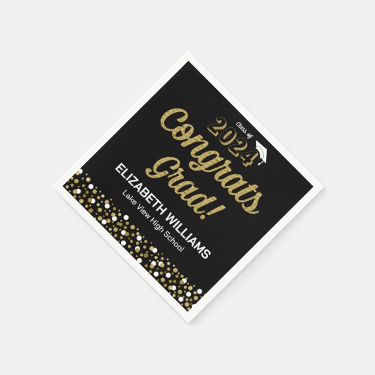 Serviette En Papier Gold Foil Script Confetti Congrats Grad Noir (Coin)