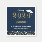 Serviette En Papier Gold Foil Script Confetti Graduation Party Blue (Devant)