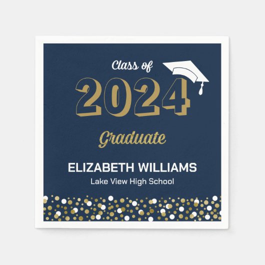 Serviette En Papier Gold Foil Script Confetti Graduation Party Blue (Devant)