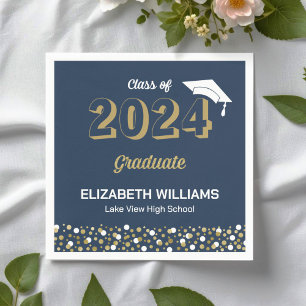 Serviette En Papier Gold Foil Script Confetti Graduation Party Blue