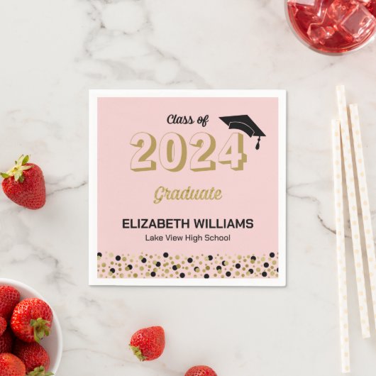 Serviette En Papier Gold Foil Script Confetti Graduation Party Rose (En situation)