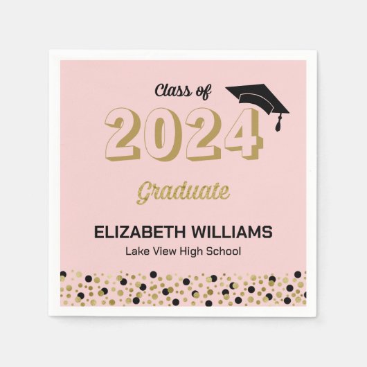 Serviette En Papier Gold Foil Script Confetti Graduation Party Rose (Devant)