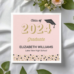 Serviette En Papier Gold Foil Script Confetti Graduation Party Rose