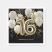 Serviette En Papier Gold Foil Sweet 16 Anniversaire Ballons Party Noir (Devant)