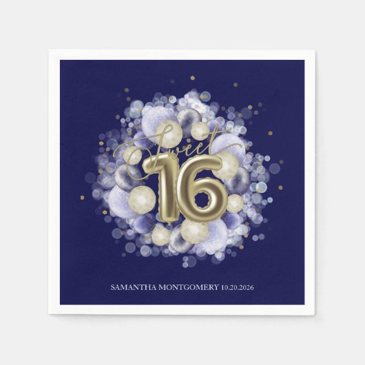 Serviette En Papier Gold Foil Sweet 16 Anniversaires Ballons Party Roy (Devant)