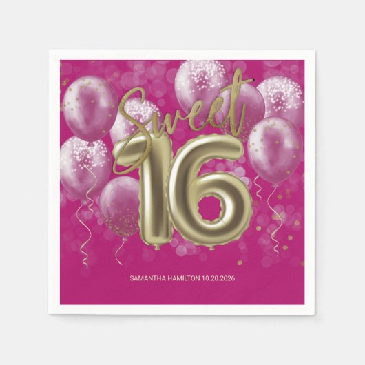 Serviette En Papier Gold Foil Sweet 16 Anniversaires Balloons Party Ho (Devant)