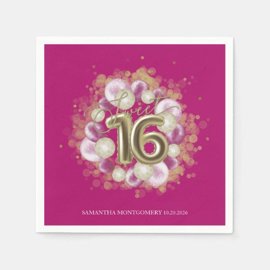 Serviette En Papier Gold Foil Sweet 16 Anniversaires Balloons Party Ho (Devant)