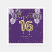 Serviette En Papier Gold Foil Sweet 16 Ballons d'anniversaire fête vio (Devant)