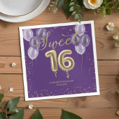 Serviette En Papier Gold Foil Sweet 16 Ballons d'anniversaire fête vio