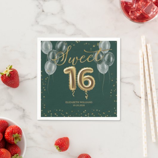 Serviette En Papier Gold Foil Sweet 16 Ballons d'anniversaire Parti Ve (En situation)